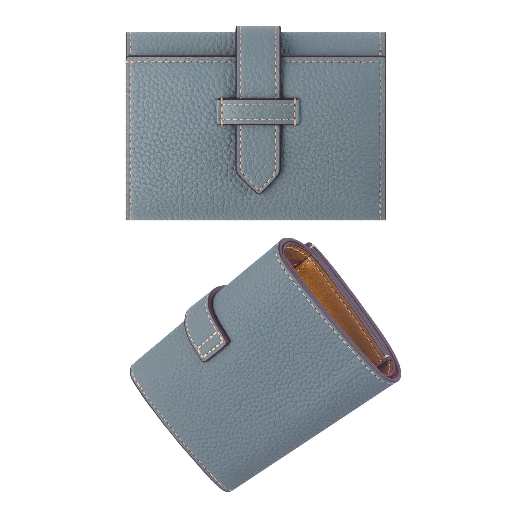 

Cogure Wallet Trifold Genuine Leather Shrink Calf Leather Compact Brand Belted Wallet Bill Holder Coin Purse Card Holder Gift Box Included COP3116