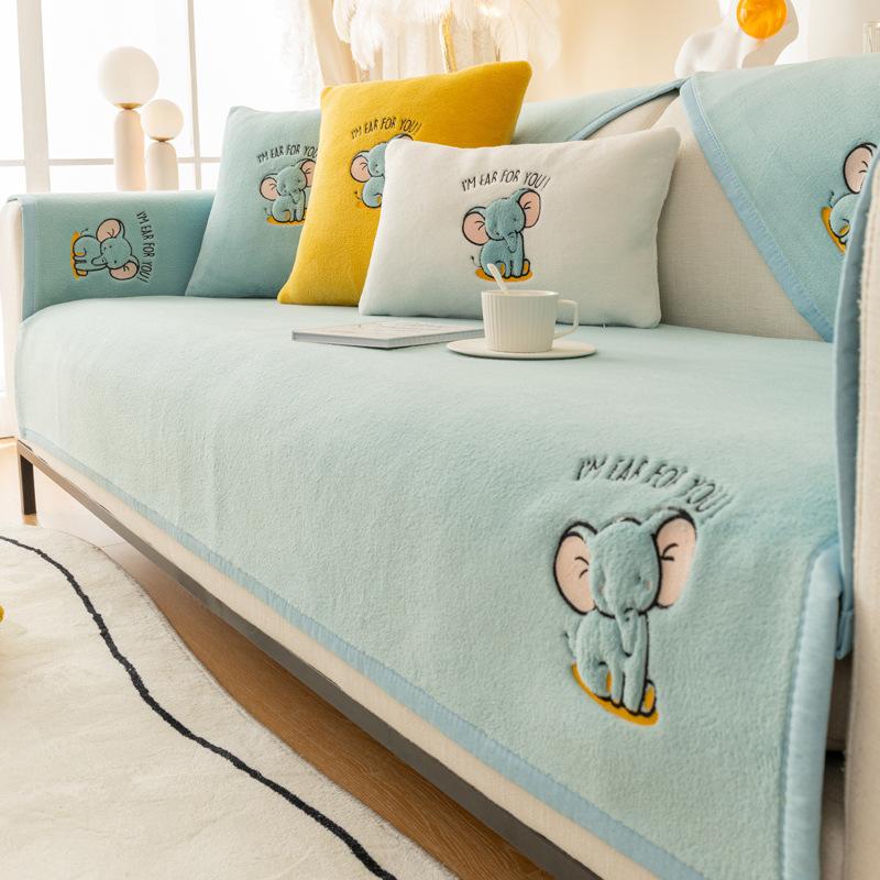 Plüsch Sofakissen Winter Minimalistisch Modern Rutschfest Verdicktes Kissen Winter All-Inclusive Sofabezug Bezug Stoff Niedlich