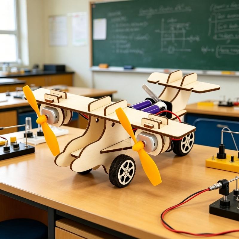 Assembly Wooden Double Engine Aircraft Model Toy Aerodynamics Experiment Demonstration Tool for Classroom Teaching
