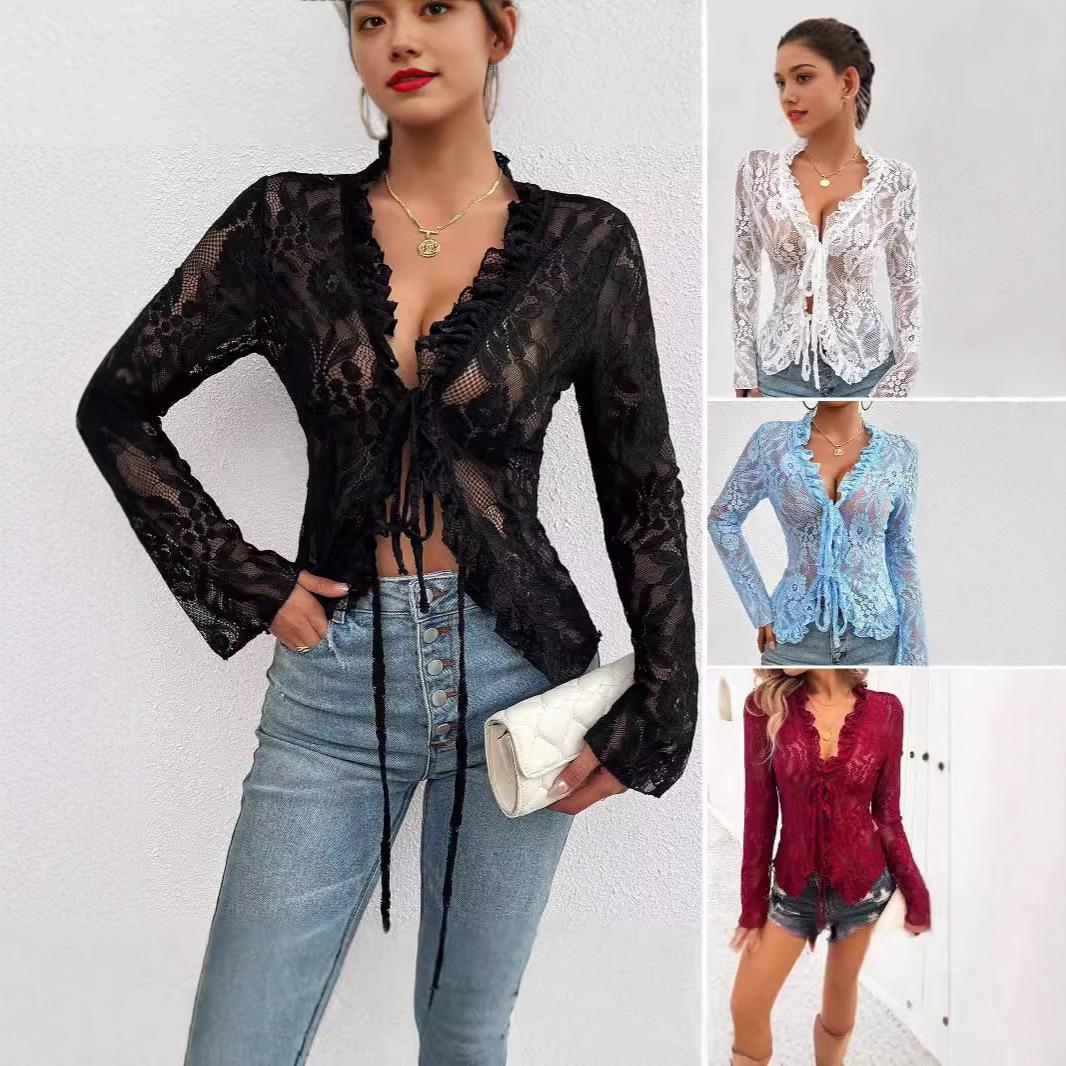 

Slim-Fit Lace Long-Sleeve Cardigan for Women Small розовый