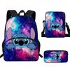 Stitch Kids School Backpack Set Elementary Students Oxford Fabric Ergonomic Design Printed Cartoon 3-Piece Bundle