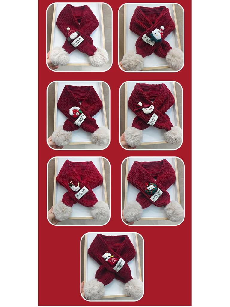 Korean Style Cute Red Knit Scarf for Children - Cozy Autumn/Winter Neck Warmer for Festive Season