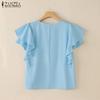 ZANZEA Women Casual Square Collar Ruffles Short Sleeve Loose Blouse