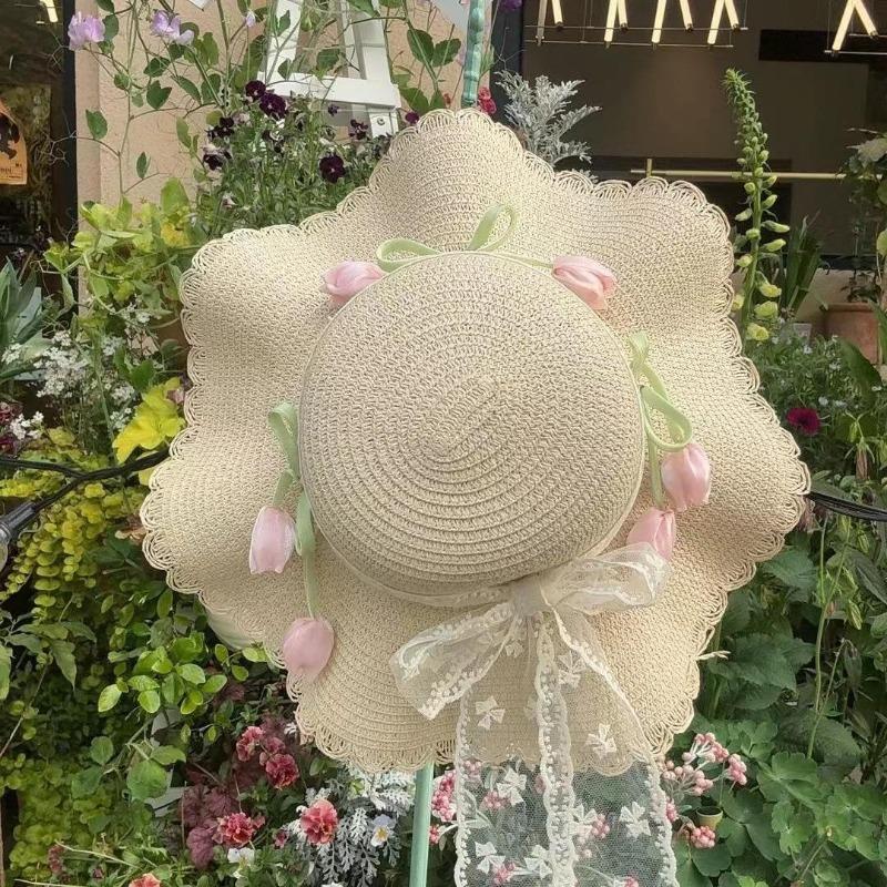 

Summer lace girl straw sun hat women s new summer straw hat sun protection seaside beach photo