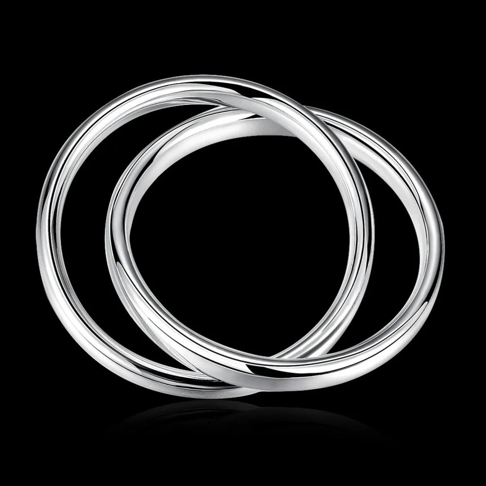 Hochwertige 925 Sterling Silber Zwei runde Kreis Armbänder Armreifen für Frauen Männer Weihnachten Valentinstag Modeschmuck Geschenk