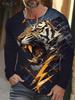 Hot selling 3D tiger print men's street trendy round neck long sleeved T-shirt