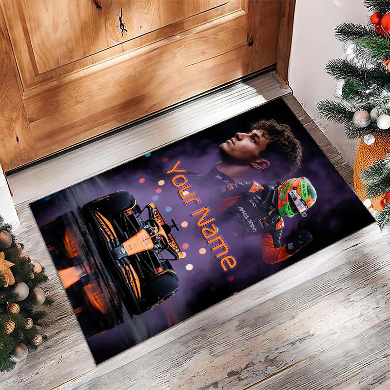 Lando Norris Crystal Velvet Rug, Custom Name Text Personalized Non‑Slip Floor Mat for Home Decor Gift