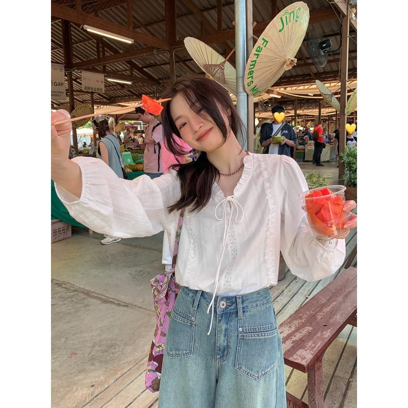 Early Autumn Women's Lace Collar White Shirt Small Chic Gentle Ladies Shirt