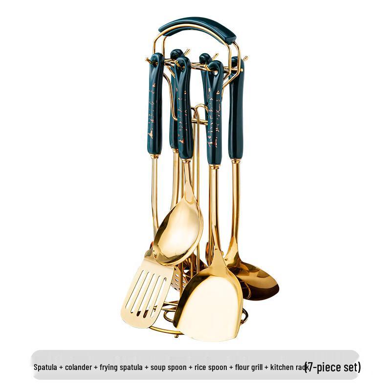 ZISIZ Ceramic Handle Stainless Steel Kitchen Utensil Set