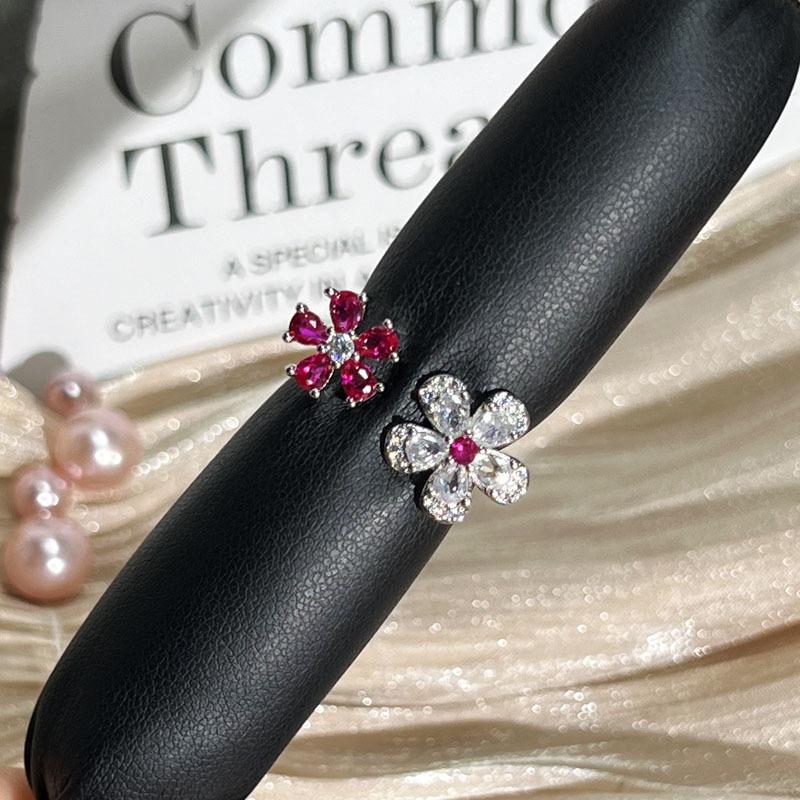 Colorful Zircon Flowers Exquisite Binning Flowers Small Building Sweet Opening Ring Women's Hot Sale High-end Light Luxury Versatile Ring