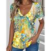 Summer Women Clothing Floral Print V Neck T Shirt Retro Casual Outdoor Blouse Plus Size