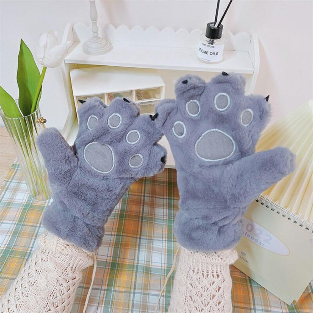 Bear Paw Furry Mittens Plush Animal Gloves Fashion Women Winter Gloves Cosplay