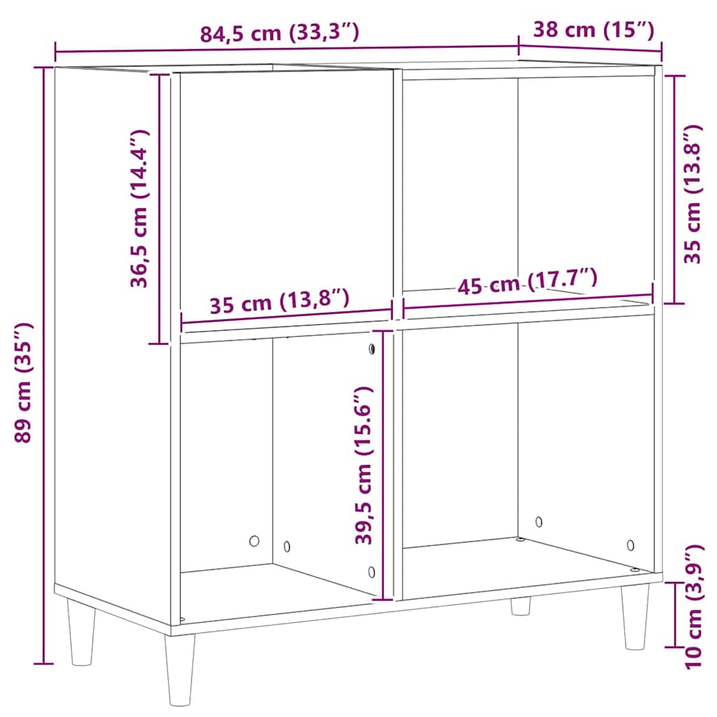Vinyl Record Cabinet Black Oak Effect 84.5 x 38 x 89 cm