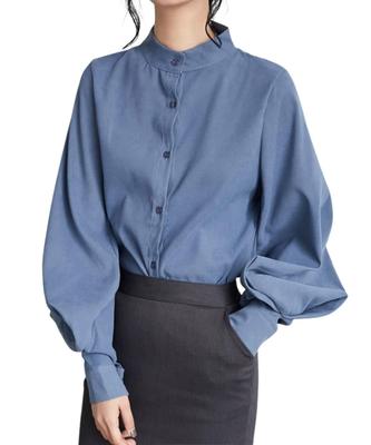 Collar Blouse with Balloon Long Solid Suitable for and Available In XL [Four Leaf] Women's Stand-Up Sleeves, Sleeve, Color, Simple, Elegant,