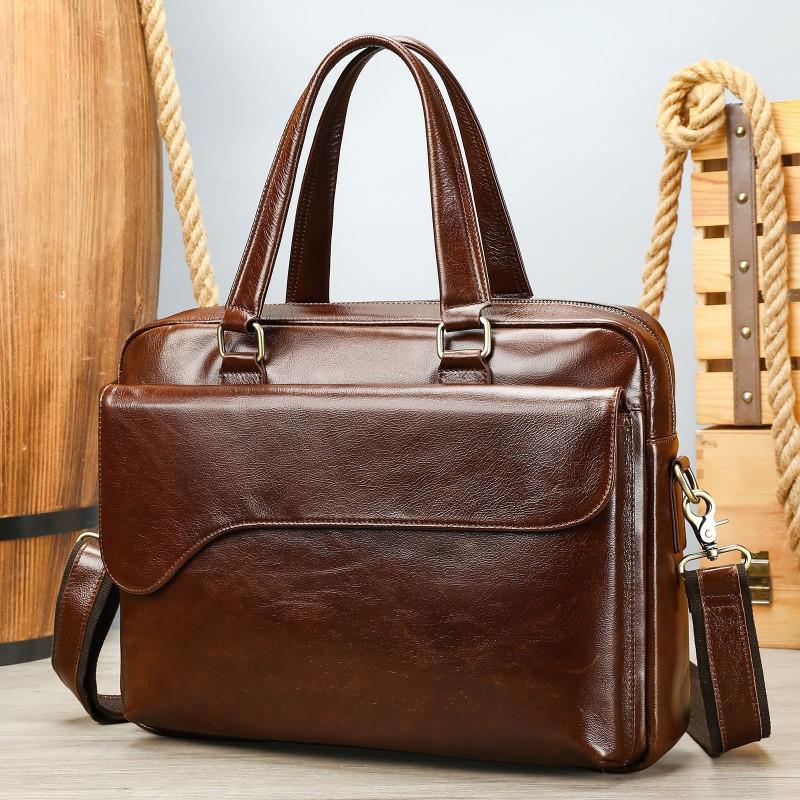 New Men s Briefcase High-end Leather Horizontal Official Handbag Business Bag Laptop Men