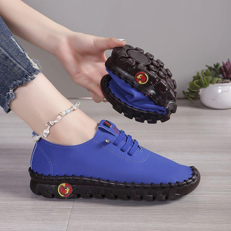 Soft Laced Up Oxford Shoes for Women Ortho Loafers Woman Plain Shockproof Driving Flats Elderly Mom Slip On Faux Leather Shoes