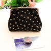 Portable Mini Wallet Golden Star Coin Purse, Women Denim Change Kiss Small Item Organizer Lock Closure Pouch for Folded Cash Coins Cards Purse