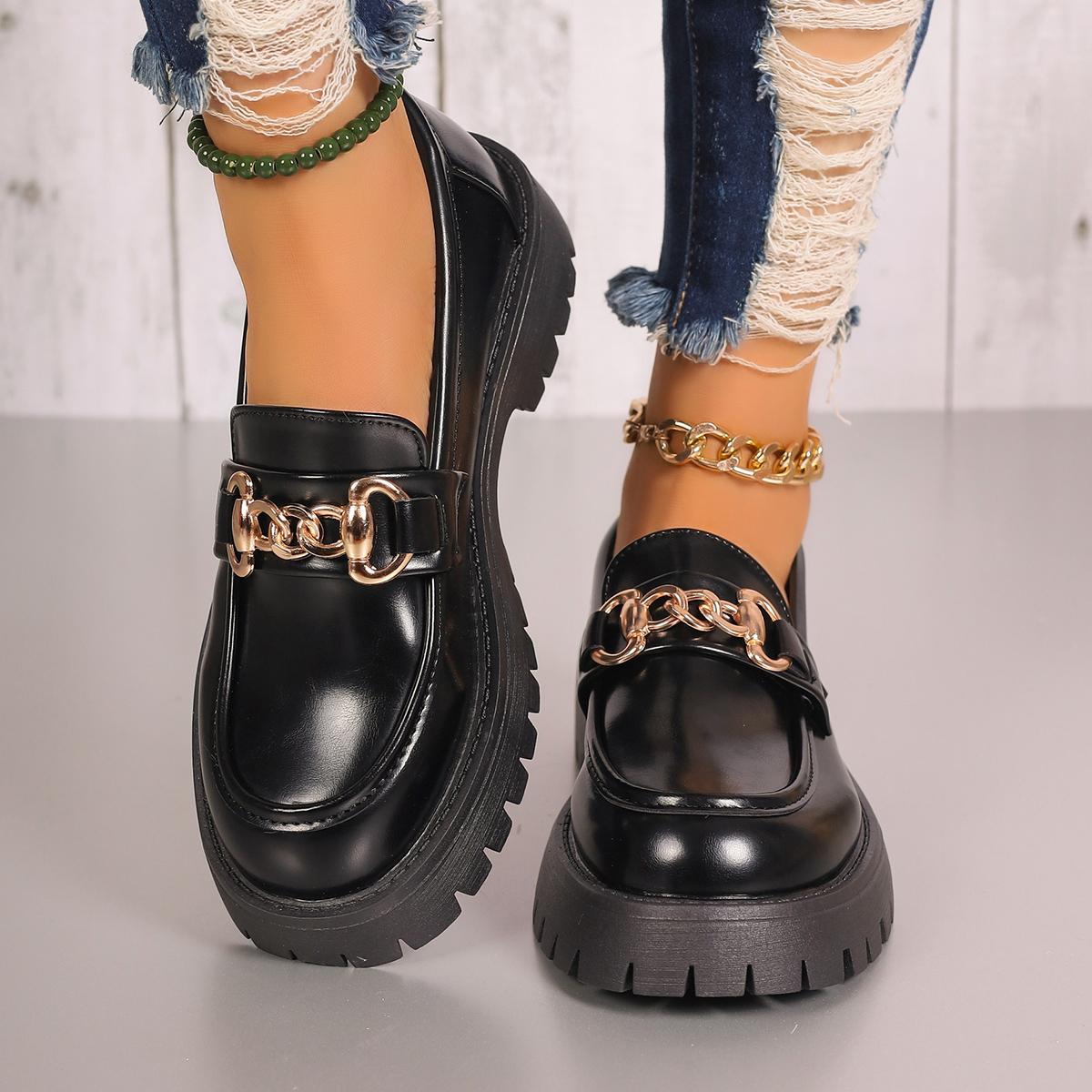 модные женские мокасины модные туфли на платформе женские черные британские туфли-лодочки — фото 4