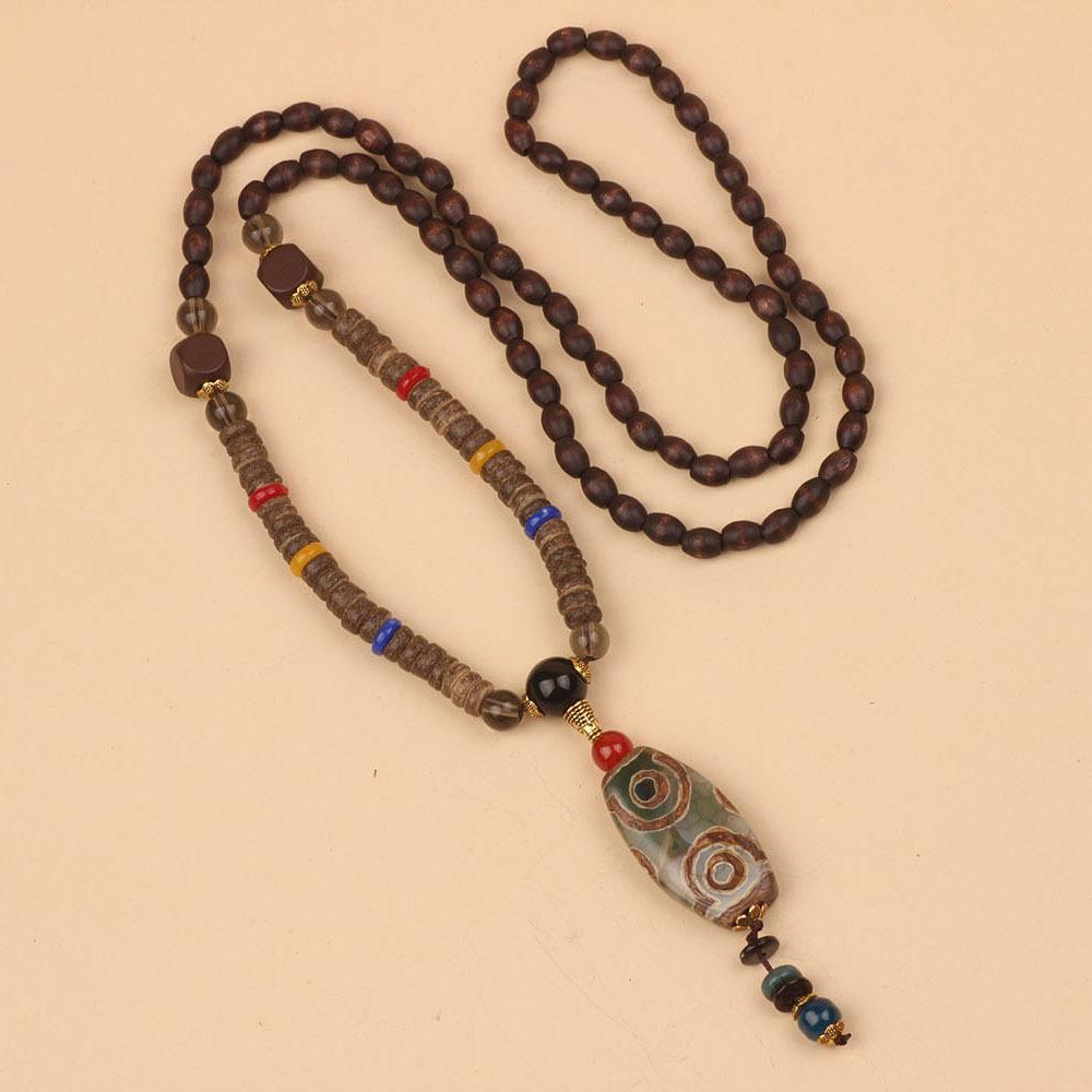 Originální etnický retro dlouhý řetízek na svetr, Nepálské vintage doplňky, Tibetský styl, Literární a univerzální náhrdelník pro muže a ženy