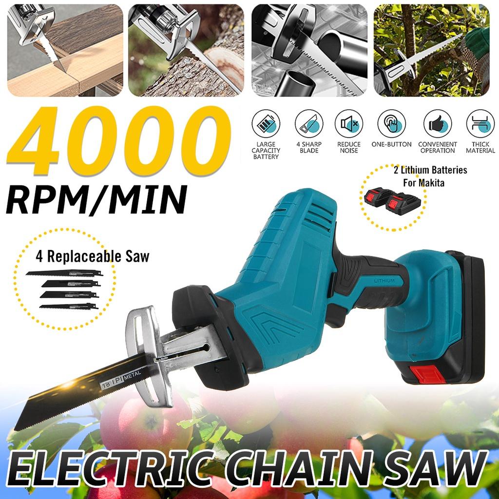 88VF 4 Blades Metal Cutting Woodworking with 2 Battery Blue + Black Cordless Reciprocating Saw Chainsaw Rechargeable Electric Jig Saw