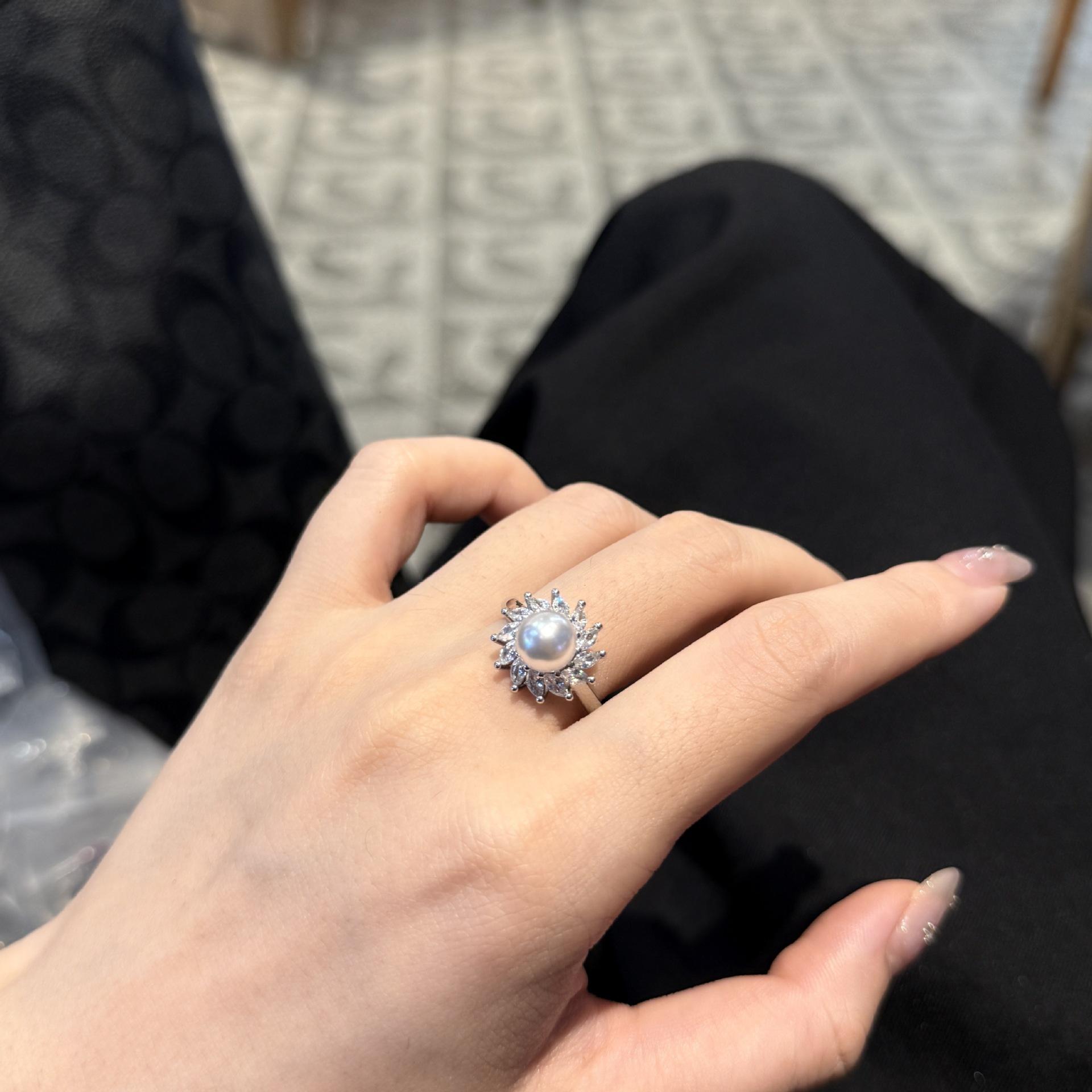 

Sunflower Pearl Zircon Ring Women S Light Luxury Design Exquisite Index Finger Ring Flower Jewelry Opening adjustable