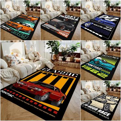 Tapete de Chão Dinâmico com Estampa de Carro de Corrida Antiderrapante Tapete para Sala de Estar Tapete para Quarto de Meninos Lavável Decoração para Área de Sofá para Entusiastas de Automóveis