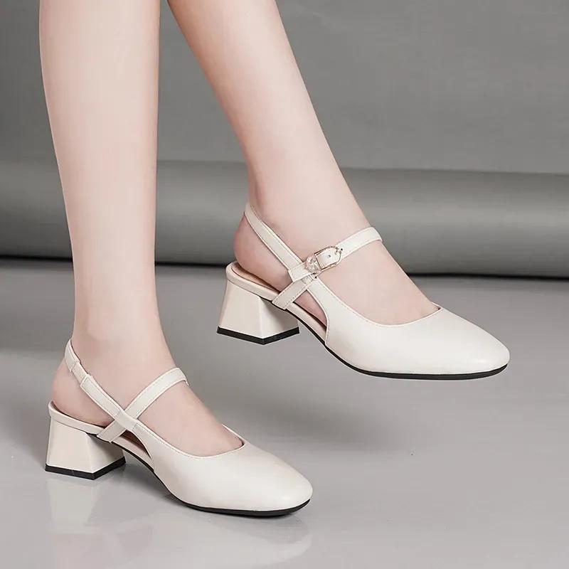 Women Fashion Elegant Plus Size Beige Patent Leather Spring Slip On Square Heel Shoes Lady Cute Black Footwear Ab564