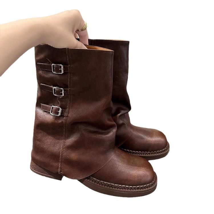 Thick Heel Square Head Fashion Boots Tube Boots 2025 New Early Autumn Medium Tube Casual Sleeve Short Boots Stacking Boots Women's Boots