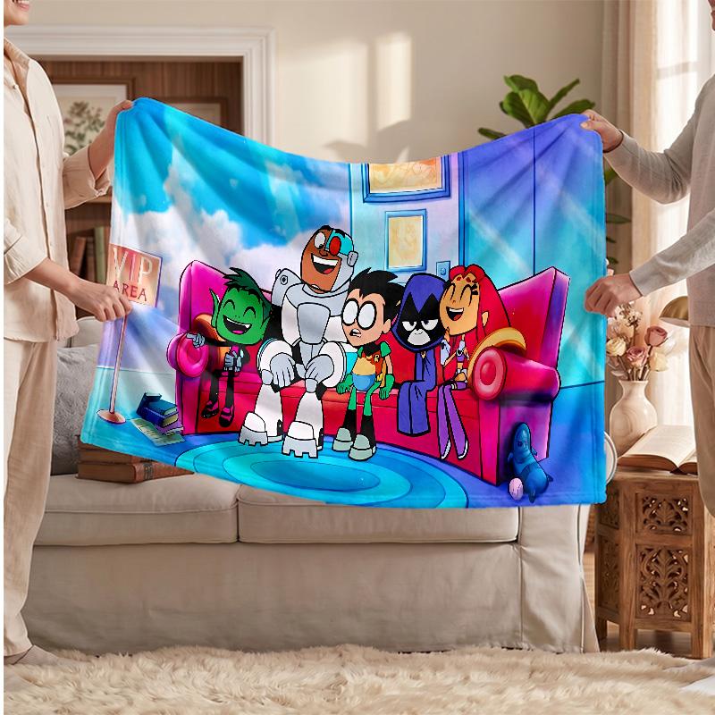 Teen Titans Printed Flannel Blanket, Skin Friendly Warm Throw for Indoor Couch Bed Daily Use