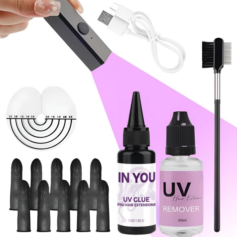 

8W UV Hair Extension Kit with 30g Glue & Fast Remover, 8-Week Salon & DIY Bonds for Professional Seamless Extensions A set