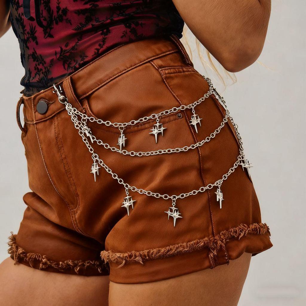 Grenzüberschreitende Sternanhänger-Quasten-Hüftkette - Mehrschichtig, Modischer Metallschmuck