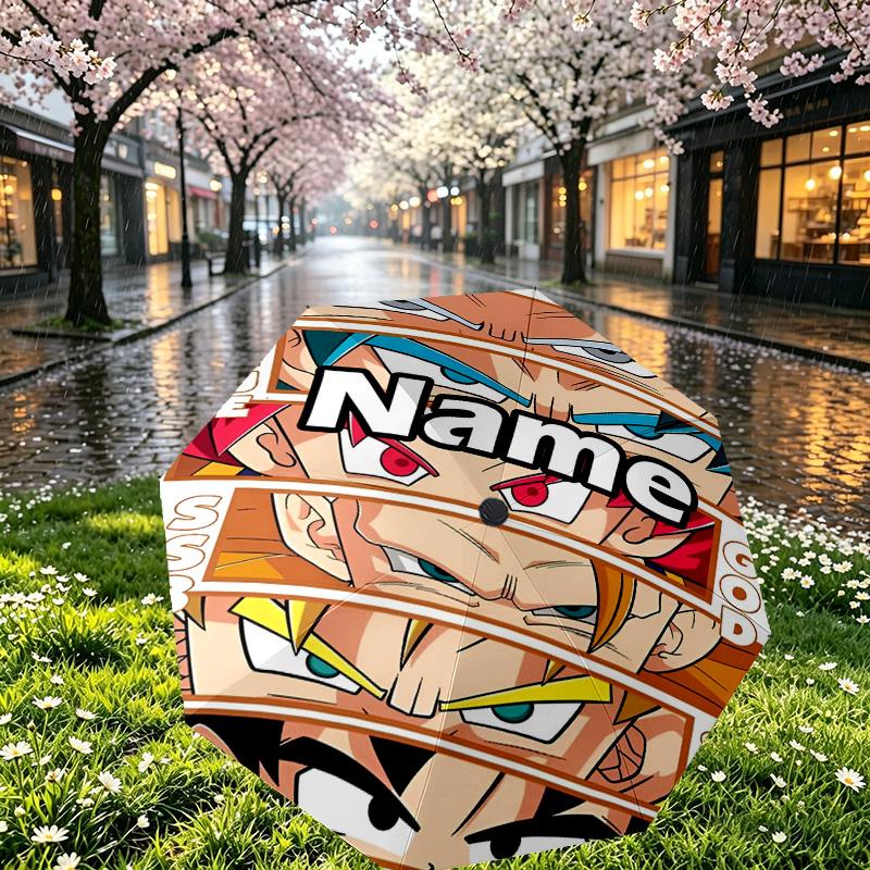 Custom Name Personalized DRAGON BALL Print Umbrella, Auto Open Close, 8‑Rib Sturdy Frame, Commute Camping Hiking Use, Birthday Gift