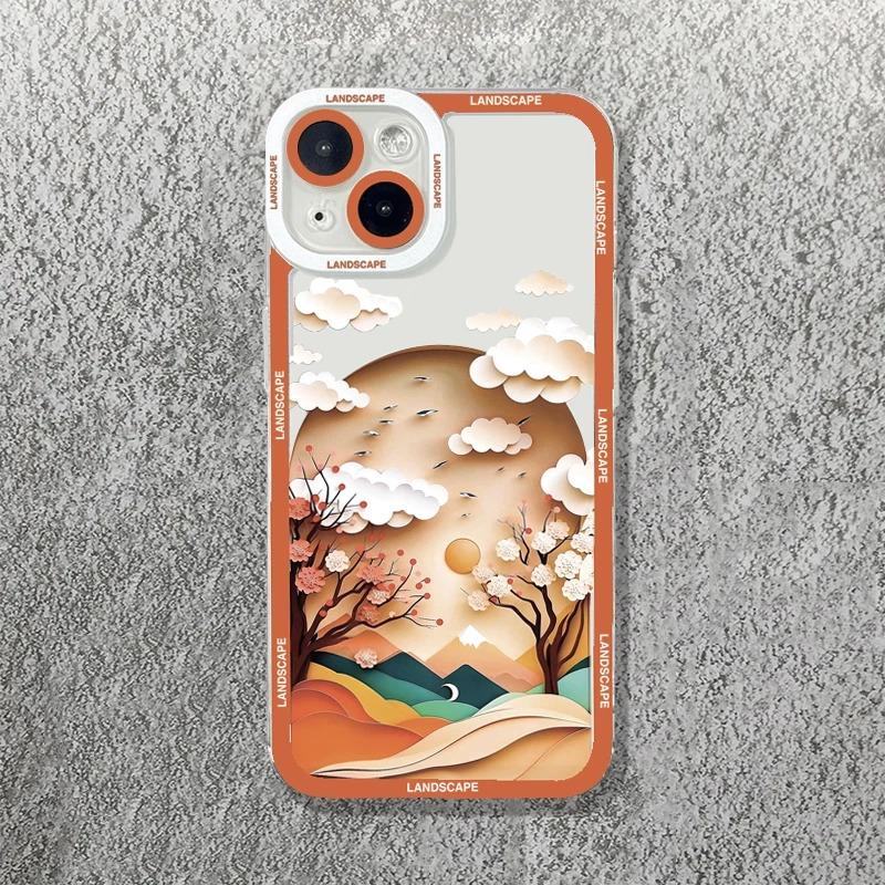 Printing Landscape Creative Mountain Phone Case For iPhone 16 15 14 13 12 11 Pro Max XS X XR 7 8 SE Soft Cover