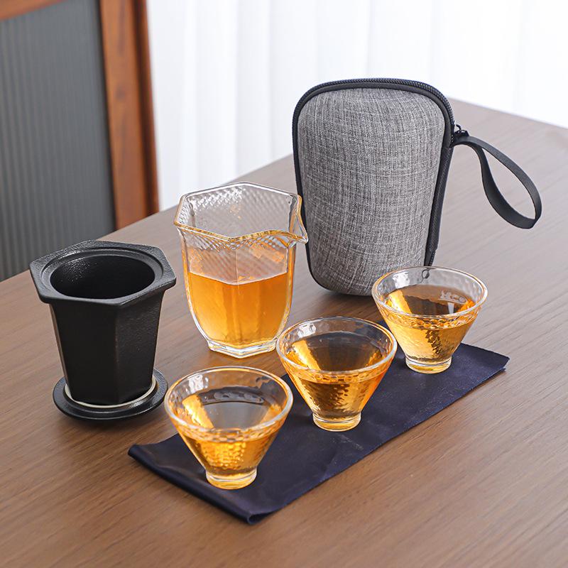 Portable Quick Brew Glass Teapot with Cups - Outdoor Travel Gongfu Tea Set