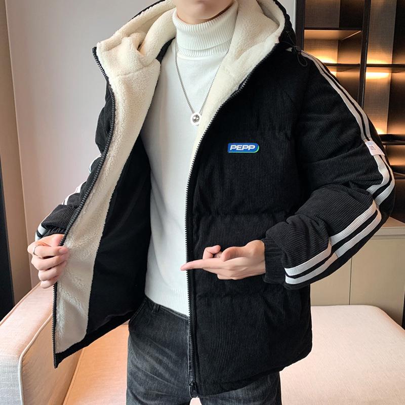 Winter new fashion versatile sports corduroy cotton coat men's casual contrast color youth cotton coat thickened trendy jacket