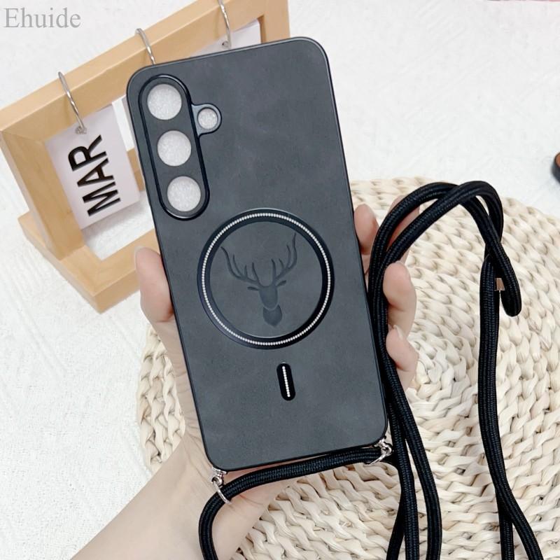 

Luxury Magnetic Strap Case For Samsung Galaxy S25 Ultra S21 S22 S23 Plus S24 FE Edge Note 20 Crossbody Lanyard Deer Soft Cover S25&Case & Strap