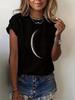 Crewneck T-shirt met Maanprint, Casual T-shirt met Korte Mouwen voor Lente & Zomer, Dameskleding