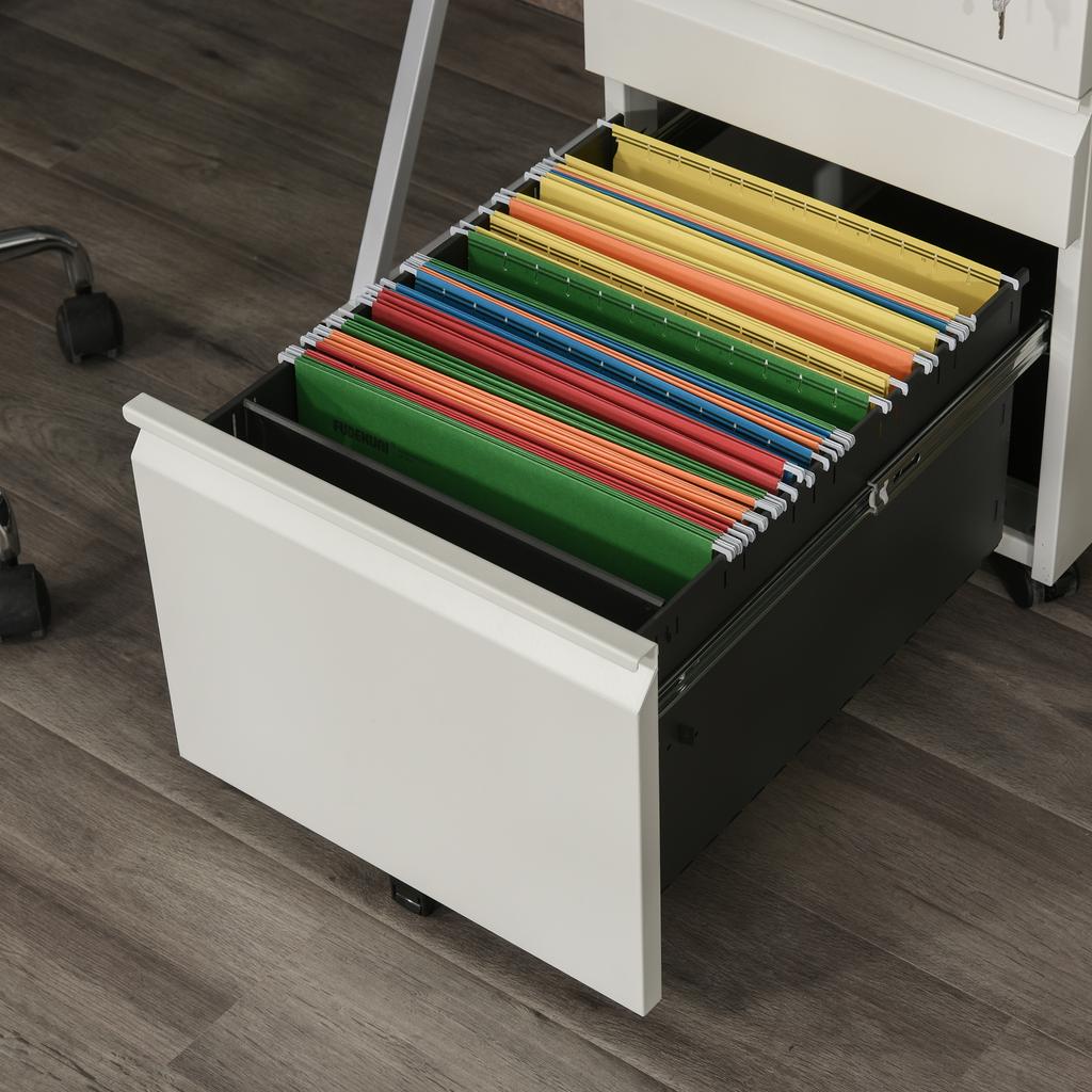 3 Drawer Filling Cabinet, Mobile Metal File Cabinet with Anti-tilt Design for Letter, A4, Legal Size, White