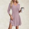 Women's Fashion Casual Solid Color V-neck Long-sleeve A-line Dress