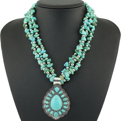 Retro Turquoise Necklace, Beaded Jewelry Wholesale Natural Gravel Necklace