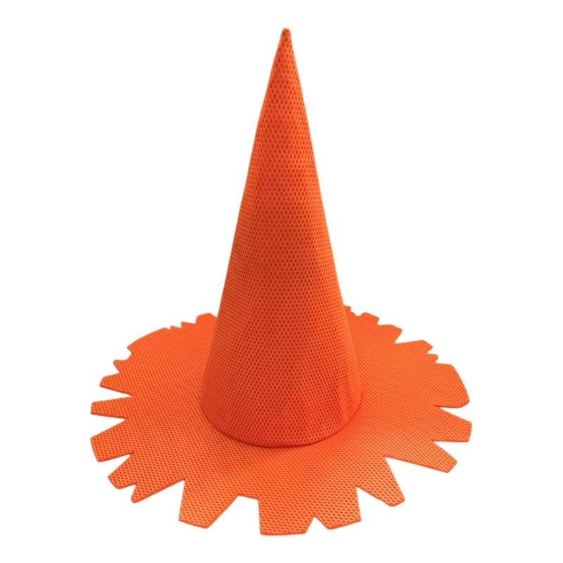 Halloween-Hexenhut für Erwachsene mit hoher, strukturierter Form und eckigem, breitem Rand, faltbare Polyester-Kostümkopfbedeckung