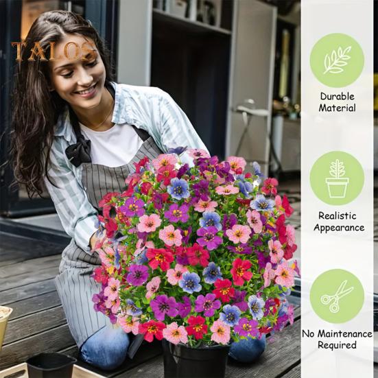 Künstlicher violetter Buchsbaumkugel UV-beständig Violette Blüten Gefälschte immergrüne Pflanzen Blumen Bürste mit Erdspieß für Außen- und Innengartendekoration