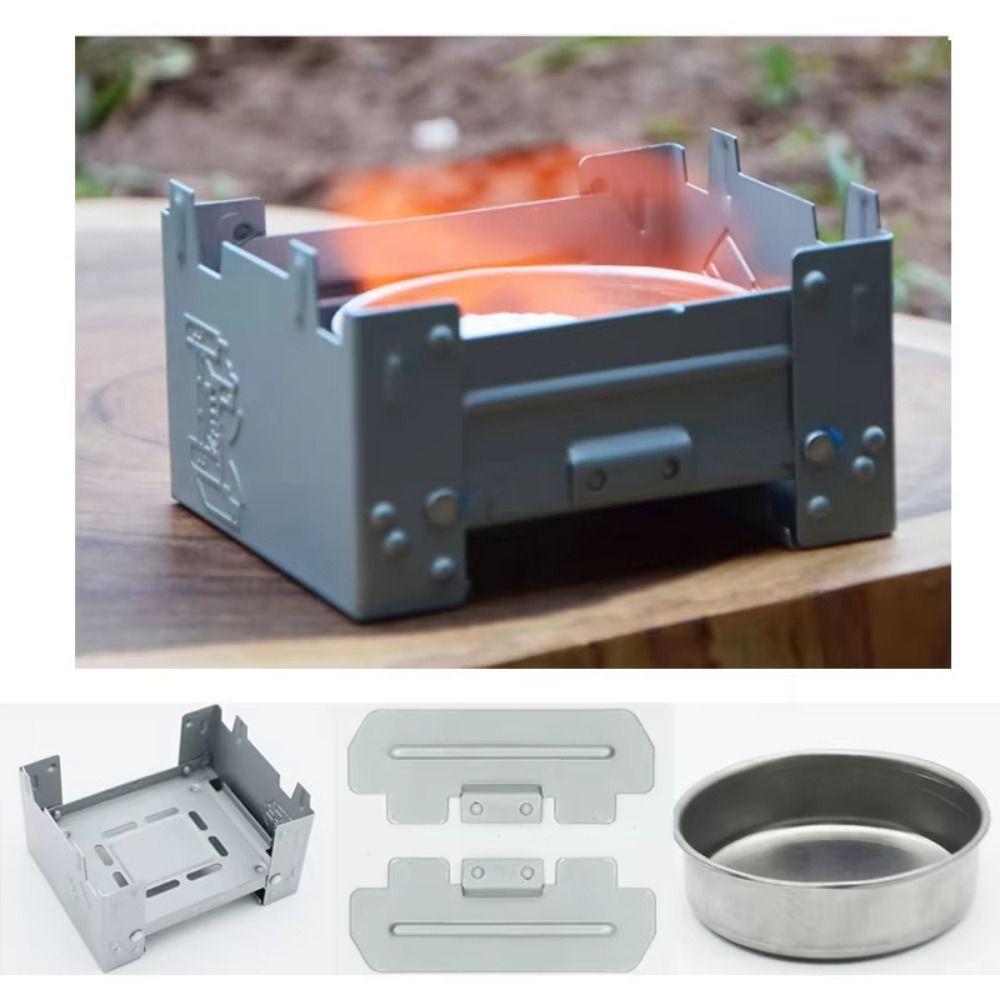 Foldable Solid Fuel Stove Set Ultralight Mini Folding Stove Camping Stove  Hiking Cooking Equipment