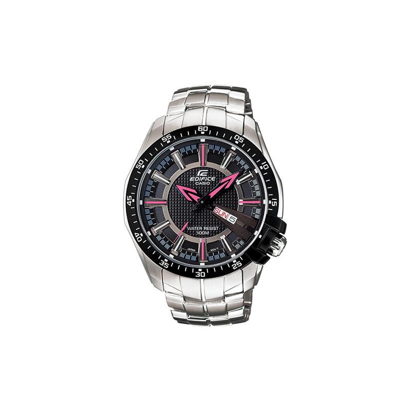 

Casio EDIFICE Simple and powerful dial design, light retro, pink hands, quartz movement, stainless steel strap, Japanese and Korean watch, EF-130D-1A4 чёрный
