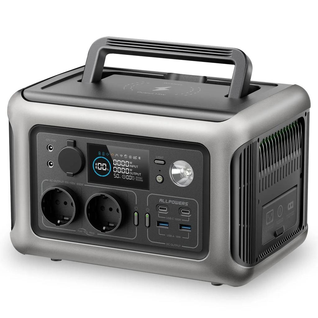 ALLPOWERS R600 Portable Power Station 600W 299Wh LiFePO4 Solar Generator with 2x600W (1200W Surge) AC Outlet for Camping RV Home