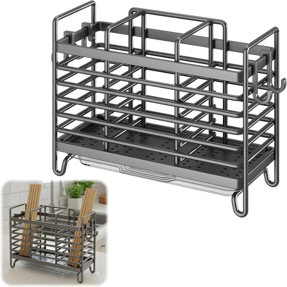 Drain Tray Chopstick Organizer Rust Proof Cutlery Storage Shelf  Kitchen Gadgets