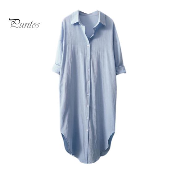 

Женская рубашка с лацканами, однобортная рубашка с длинным рукавом, однотонная свободная рубашка средней длины, солнцезащитная повседневная рубашка, уличная одежда 2XL небесно-голубой