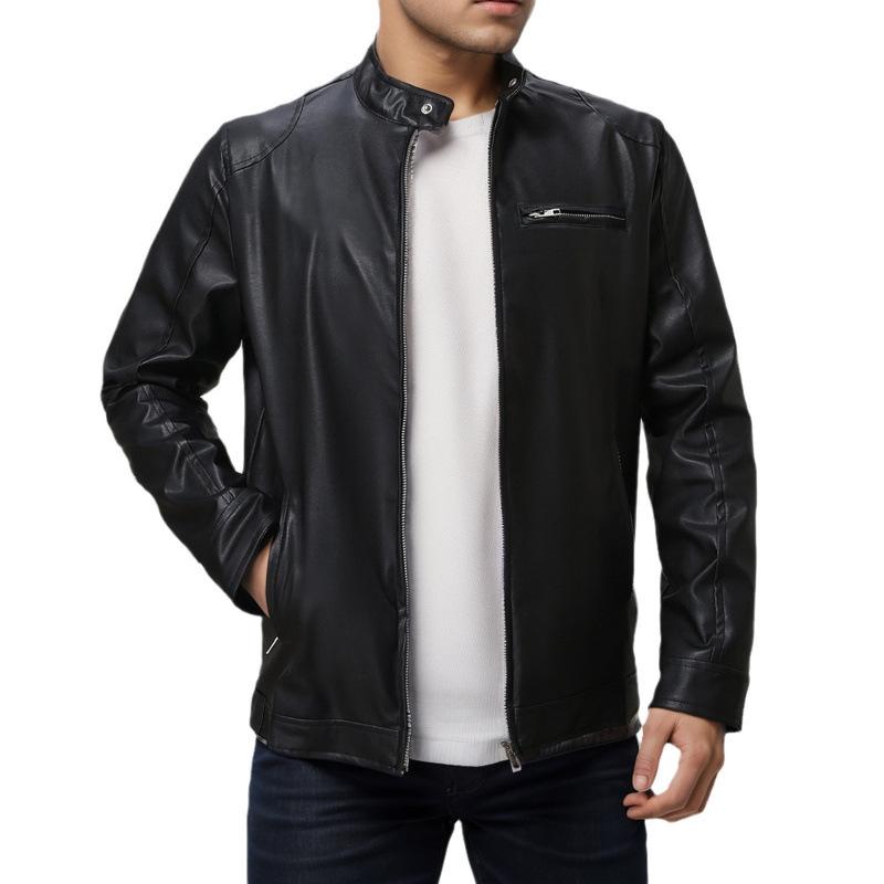 European and American men's high-end leather motorcycle leather jacket men's horizontal zipper leather jacket men's
