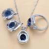 Braut Hochzeit Große Schmuckaccessoires Mit Natürlichem Zirkonia Blau Hängeclip-Ohrringe Und Ring-Set Für Frauen Geschenk