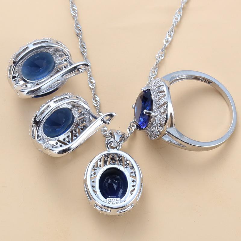 Braut Hochzeit Große Schmuckaccessoires Mit Natürlichem Zirkonia Blau Hängeclip-Ohrringe Und Ring-Set Für Frauen Geschenk